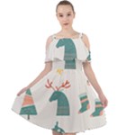 Reindeer Stars Socks Stick Cut Out Shoulders Chiffon Dress