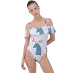 Reindeer Stars Socks Stick Frill Detail One Piece Swimsuit