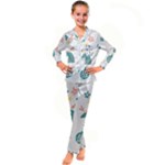 Reindeer Stars Socks Stick Kids  Satin Long Sleeve Pajamas Set