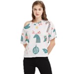 Reindeer Stars Socks Stick One Shoulder Cut Out T-Shirt