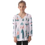 Reindeer Stars Socks Stick Kids  V Neck Casual Top