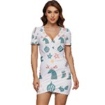 Reindeer Stars Socks Stick Low Cut Cap Sleeve Mini Dress