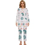 Reindeer Stars Socks Stick Womens  Long Sleeve Lightweight Pajamas Set