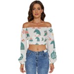 Reindeer Stars Socks Stick Long Sleeve Crinkled Weave Crop Top
