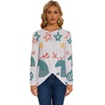 Reindeer Stars Socks Stick Long Sleeve Crew Neck Pullover Top