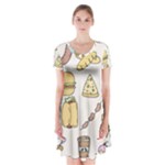 Dinner Meal Food Snack Fast Food Short Sleeve V-neck Flare Dress