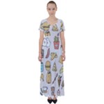 Dinner Meal Food Snack Fast Food High Waist Short Sleeve Maxi Dress