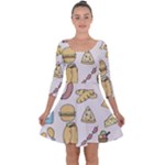 Dinner Meal Food Snack Fast Food Quarter Sleeve Skater Dress