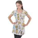 Dinner Meal Food Snack Fast Food Puff Sleeve Tunic Top
