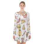 Dinner Meal Food Snack Fast Food Long Sleeve Velvet V-neck Dress