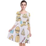 Dinner Meal Food Snack Fast Food Quarter Sleeve Waist Band Dress