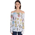 Dinner Meal Food Snack Fast Food Off Shoulder Long Sleeve Top