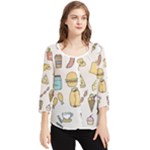 Dinner Meal Food Snack Fast Food Chiffon Quarter Sleeve Blouse