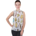 Dinner Meal Food Snack Fast Food Mock Neck Chiffon Sleeveless Top