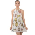 Dinner Meal Food Snack Fast Food Halter Tie Back Chiffon Dress