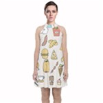 Dinner Meal Food Snack Fast Food Velvet Halter Neckline Dress 