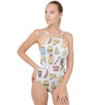 Dinner Meal Food Snack Fast Food High Neck One Piece Swimsuit