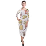 Dinner Meal Food Snack Fast Food Quarter Sleeve Midi Velour Bodycon Dress