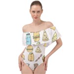 Dinner Meal Food Snack Fast Food Off Shoulder Velour Bodysuit 