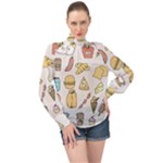 Dinner Meal Food Snack Fast Food High Neck Long Sleeve Chiffon Top