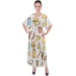 Dinner Meal Food Snack Fast Food V-Neck Boho Style Maxi Dress