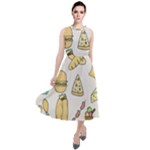 Dinner Meal Food Snack Fast Food Round Neck Boho Dress