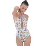 Dinner Meal Food Snack Fast Food Plunge Cut Halter Swimsuit