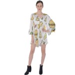 Dinner Meal Food Snack Fast Food V-Neck Flare Sleeve Mini Dress