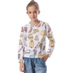 Dinner Meal Food Snack Fast Food Kids  Long Sleeve T-Shirt with Frill 