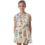 Dinner Meal Food Snack Fast Food Kids  Short Sleeve Pinafore Style Dress