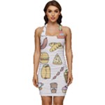 Dinner Meal Food Snack Fast Food Sleeveless Wide Square Neckline Ruched Bodycon Dress