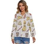 Dinner Meal Food Snack Fast Food Women s Long Sleeve Button Up Shirt