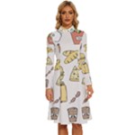 Dinner Meal Food Snack Fast Food Long Sleeve Shirt Collar A-Line Dress