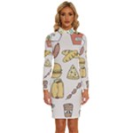 Dinner Meal Food Snack Fast Food Long Sleeve Shirt Collar Bodycon Dress
