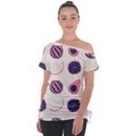 Fruits Halves Pattern Design Off Shoulder Tie-Up T-Shirt