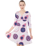 Fruits Halves Pattern Design Quarter Sleeve Front Wrap Dress