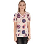 Fruits Halves Pattern Design Women s V-Neck Scrub Top