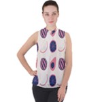 Fruits Halves Pattern Design Mock Neck Chiffon Sleeveless Top