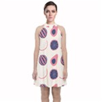 Fruits Halves Pattern Design Velvet Halter Neckline Dress 