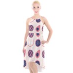 Fruits Halves Pattern Design High-Low Halter Chiffon Dress 