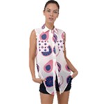 Fruits Halves Pattern Design Sleeveless Chiffon Button Shirt