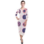Fruits Halves Pattern Design Quarter Sleeve Midi Velour Bodycon Dress