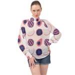 Fruits Halves Pattern Design High Neck Long Sleeve Chiffon Top