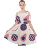 Fruits Halves Pattern Design Cut Out Shoulders Chiffon Dress