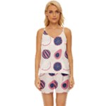 Fruits Halves Pattern Design V-Neck Satin Pajamas Set