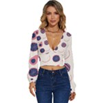 Fruits Halves Pattern Design Long Sleeve Deep-V Velour Top
