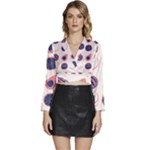 Fruits Halves Pattern Design Long Sleeve Tie Back Satin Wrap Top