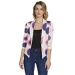 Fruits Halves Pattern Design Women s Draped Front 3/4 Sleeve Shawl Collar Jacket
