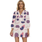 Fruits Halves Pattern Design V-Neck Placket Mini Dress