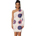Fruits Halves Pattern Design Long Sleeve One Shoulder Mini Dress